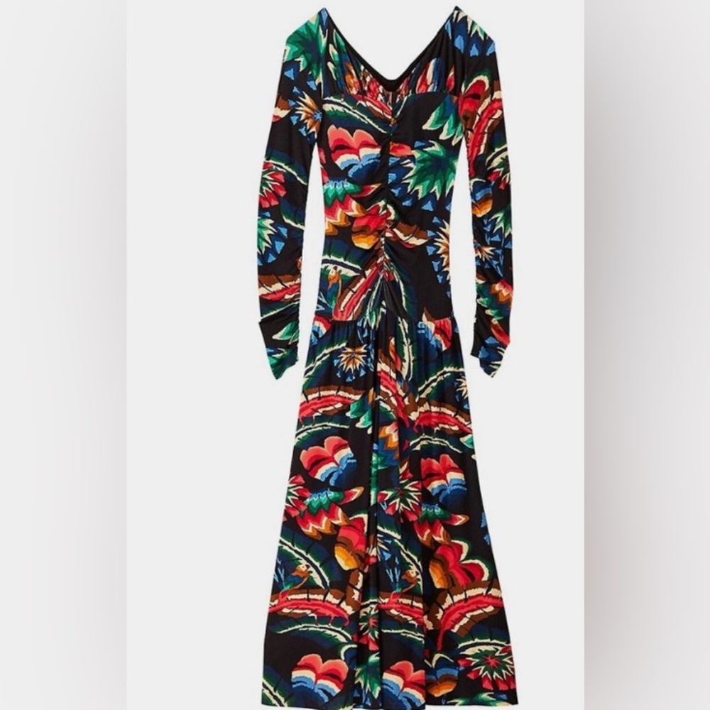 Farm Rio Chevron Forest Jersey Maxi
Dress, XL Vibrant Tropical Print NWT